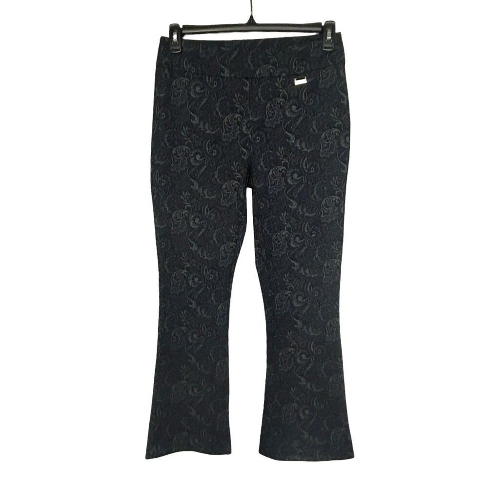 Jessica Riley Ponte Knit Pants Sz Medium Pull On Paisley Print Flare